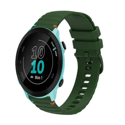 Correa de Silicona 20mm Garmin Forerunner 55 con Puntadas Onduladas y Puntos (Verde Militar)