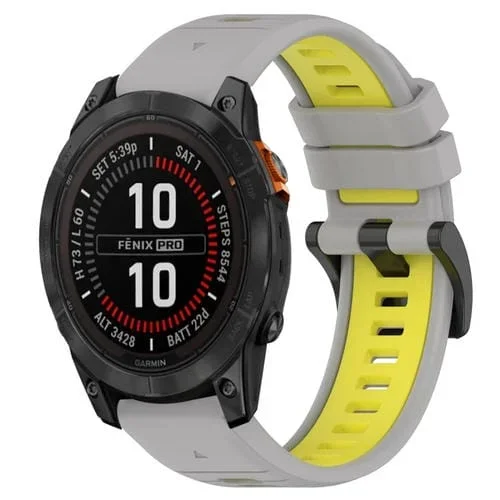 Correa de Silicona 20mm para Garmin Fenix 7S Solar Sports Dos Colores (Gris + Amarillo)