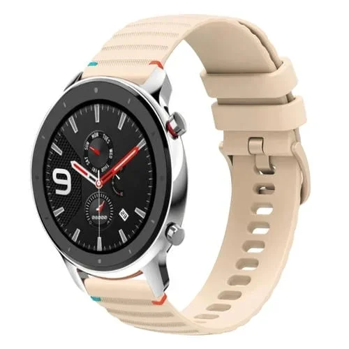 Correa de Silicona 22mm para Reloj Amazfit GTR 4 con Puntadas Onduladas y Puntos (Crema)