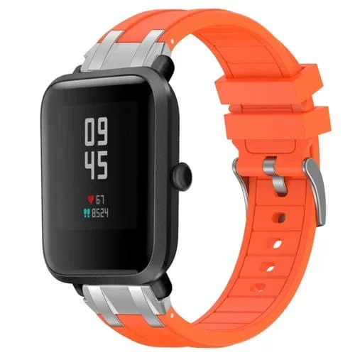 Correa de Silicona Amazfit Bip S 20mm con Hebilla Plateada y Liberación Rápida (Naranja)