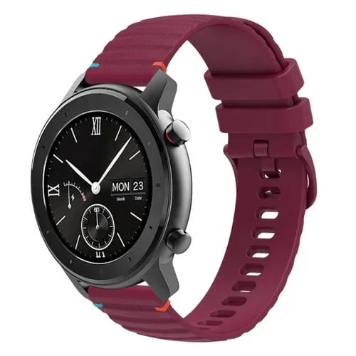 Correa de Silicona Amazfit GTR 42mm 20mm con Puntadas Onduladas (Rojo Vino)