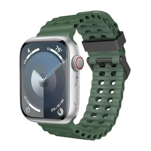 Correa de Silicona Apple Watch Series 8 45mm Dos Agujeros Diseño Océano (Verde Bosque)