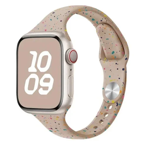 Correa de Silicona Apple Watch Series 9 45mm Estilo Delgado Puntos de Colores (Té con Leche)