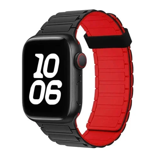 Correa de Silicona con Aro Magnético de Tres Cuentas para Apple Watch Series 8 de 41mm (Negra y Roja)