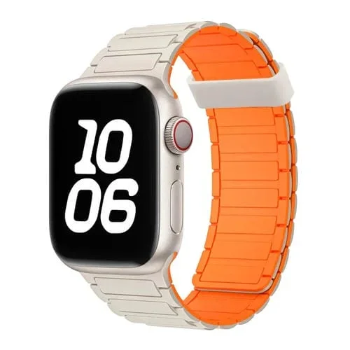 Correa de Silicona con Aro Magnético de Tres Cuentas para Apple Watch Series 9 45mm (Naranja Starlight)