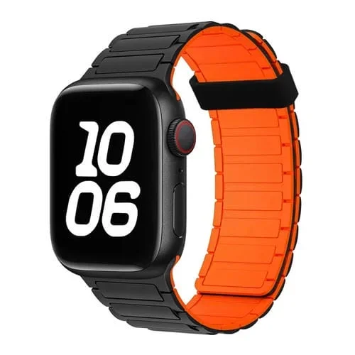 Correa de Silicona con Aro Magnético para Apple Watch Ultra 2 49mm (Negra y Naranja)