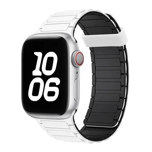 Correa de Silicona con Aro Magnético Tres Cuentas para Apple Watch Se 2022 44mm (Blanco y Negro)