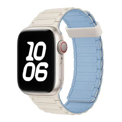 Correa de Silicona con Aro Magnético Tres Cuentas para Apple Watch SE 40mm (Azul Niebla Blanca)