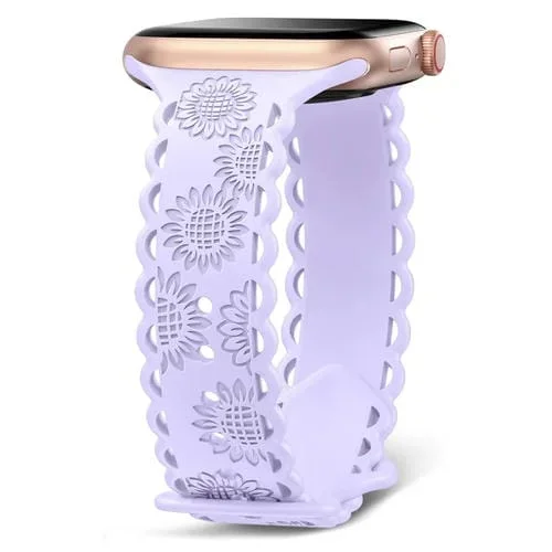Correa de Silicona con Girasoles para Apple Watch Series 7 de 45mm (Morado Lavanda)