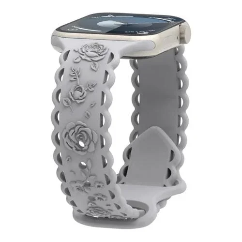 Correa de Silicona con Relieve de Rosa 3D para Apple Watch Series 7 45mm (Gris)