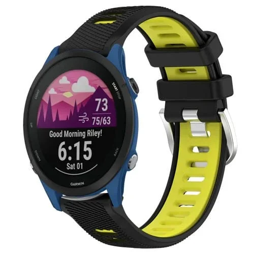 Correa de Silicona Garmin Forerunner 255 Music 22mm Deportes Dos Colores con Hebilla de Acero (Negro + Verde Lima)