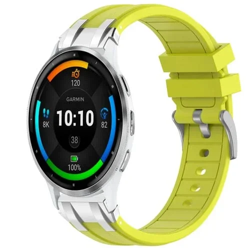 Correa de Silicona Garmin Venu 3 22mm con Hebilla Plateada y Liberación Rápida (Amarillo Vital)