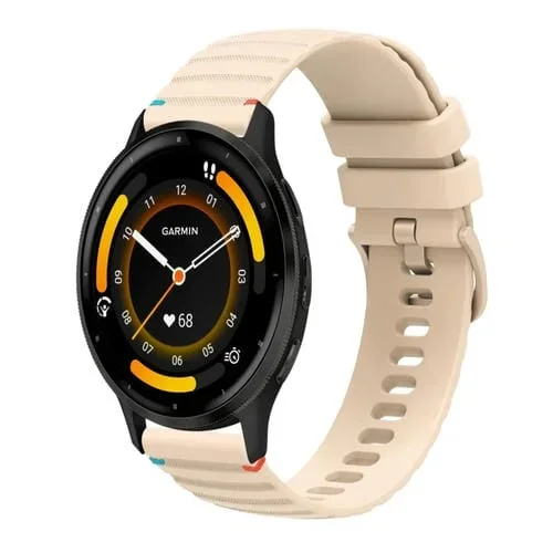 Correa de Silicona Garmin Venu 3 22mm con Puntadas Onduladas y Puntos (Crema)