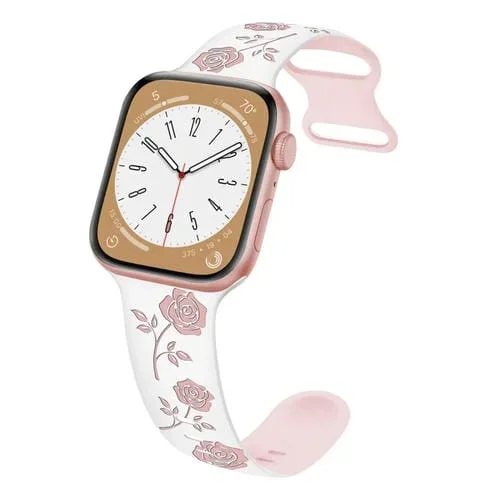 Correa de Silicona Grabada dos colores para Apple Watch Series 9 41mm (Blanco y Rosa)