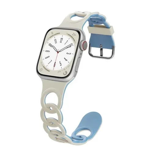 Correa de Silicona Hueca Donut para Apple Watch Se 2023 40mm (Azul Niebla Blanca)