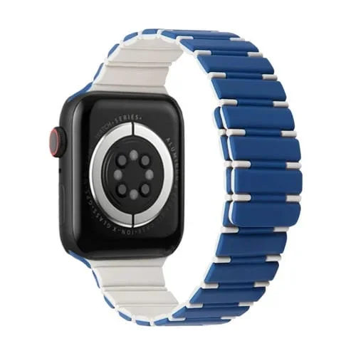 Correa de Silicona Magnética Apple Watch Series 5 40mm (Azul Oscuro y Blanco)