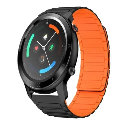 Correa de Silicona Magnética en Forma de I para Reloj Ticwatch Gtx 22mm (Negra y Naranja)