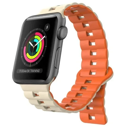 Correa de Silicona Magnética para Apple Watch 42mm con Hebilla Inversa (Starlight + Orange)