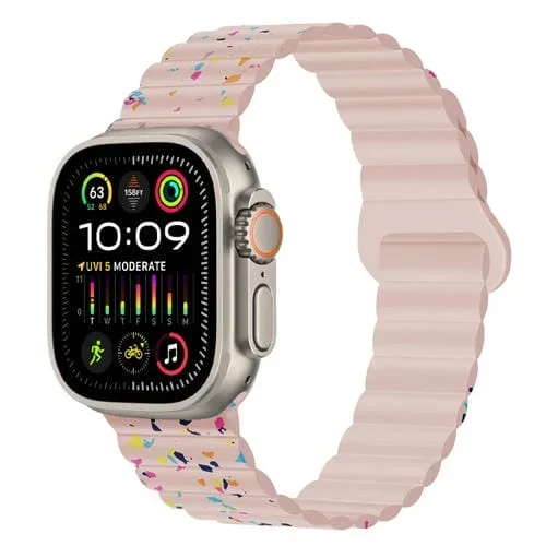 Correa de Silicona Magnética para Apple Watch Ultra 2 49mm con Puntos de Colores (Rosa)