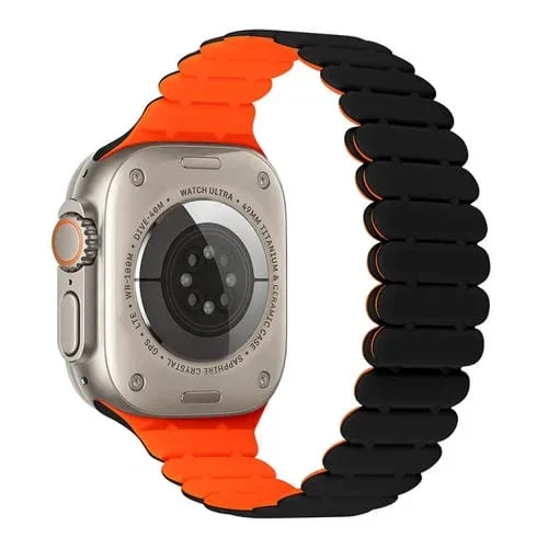 Correa de Silicona Magnética para Apple Watch Ultra 49mm de Bambú (Negro Naranja)