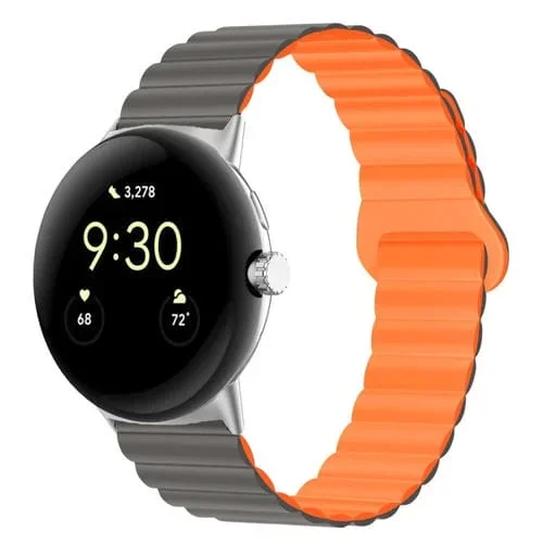 Correa de Silicona Magnética para Google Pixel Watch con Hebilla Inversa (Gris Naranja)