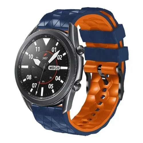 Correa de Silicona para Amazfit 3 22mm Patrón de Fútbol Dos Colores (Azul Medianoche + Naranja)
