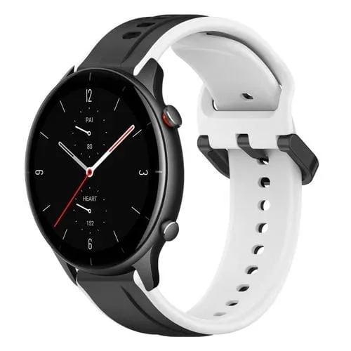 Correa de Silicona para Amazfit GTR 2E 22mm con Bucle Convexo (Negro + Blanco)