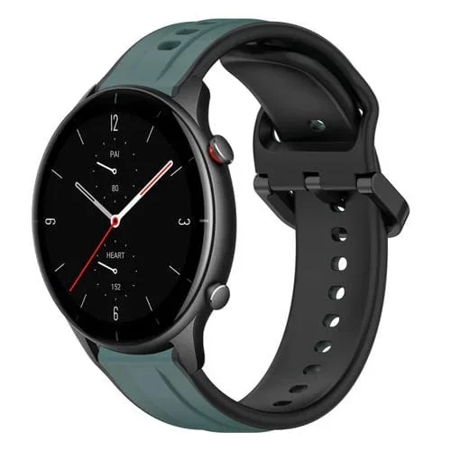 Correa de Silicona para Amazfit GTR 2E 22mm Dos Colores con Bucle Convexo (Verde Oliva + Negro)