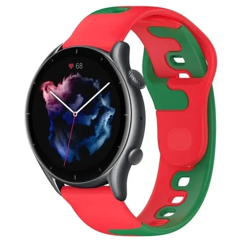 Correa de Silicona para Amazfit GTR 3 22mm Doble Color (Rojo + Verde)