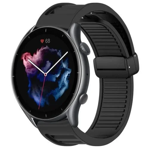 Correa de silicona para Amazfit GTR 3 con hebilla magnética plegable de 22mm (Negro)
