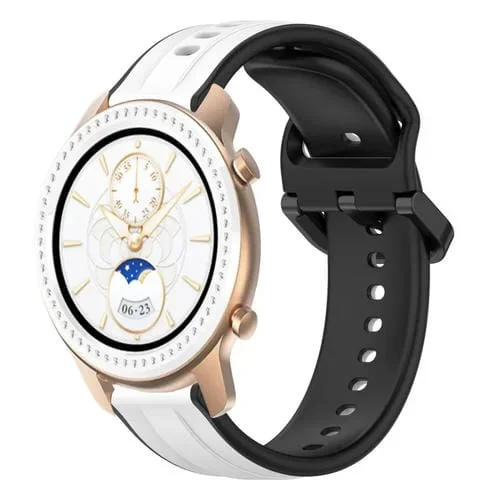 Correa de Silicona para Amazfit GTR 42mm 20mm Dos Colores con Bucle Convexo (Blanco + Negro)