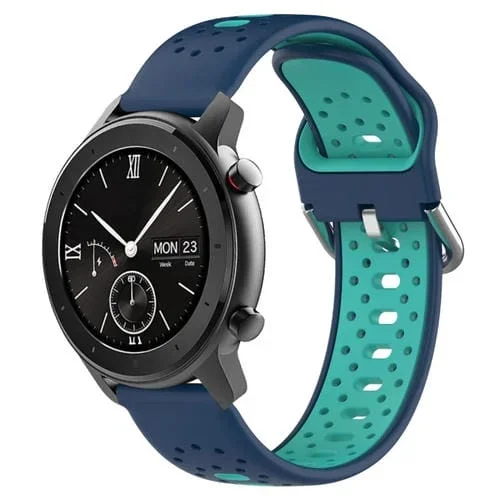 Correa de Silicona para Amazfit GTR 42mm 20mm Dos Colores Transpirable (Azul + Pato de Agua)