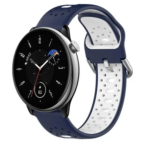 Correa de Silicona para Amazfit GTR Mini 20mm Dos Colores Transpirable (Azul Medianoche + Blanco)
