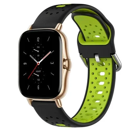 Correa de Silicona para Amazfit GTS 2 20mm Dos Colores Transpirable (Negro + Verde Lima)