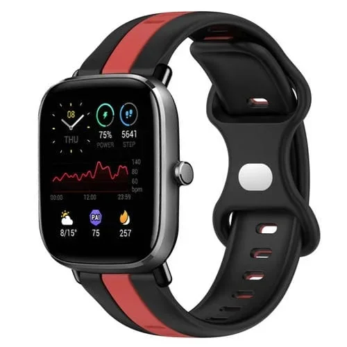 Correa de Silicona para Amazfit GTS 2 Mini 20mm con Hebilla de Mariposa (Negro + Rojo)