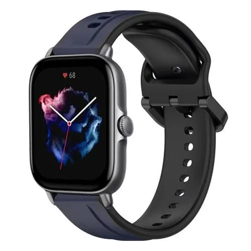 Correa de Silicona para Amazfit GTS 3 con Bucle Convexo de 20mm (Azul Medianoche + Negro)