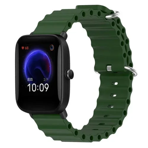 Correa de Silicona para Amazfit Pop 20mm Estilo Océano (Verde Militar)