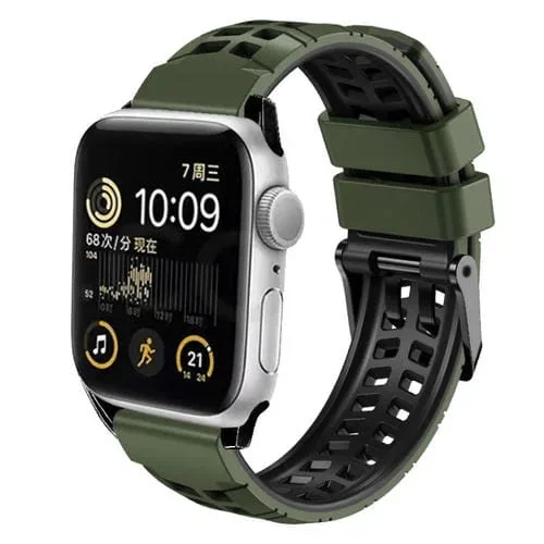 Correa de Silicona para Apple Watch Se 2022 40mm con Hebilla Doble Fila (Verde Militar Negro)