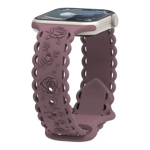 Correa de Silicona para Apple Watch Se 2022 40mm con Relieve de Rosa 3D (Púrpura Ahumado)
