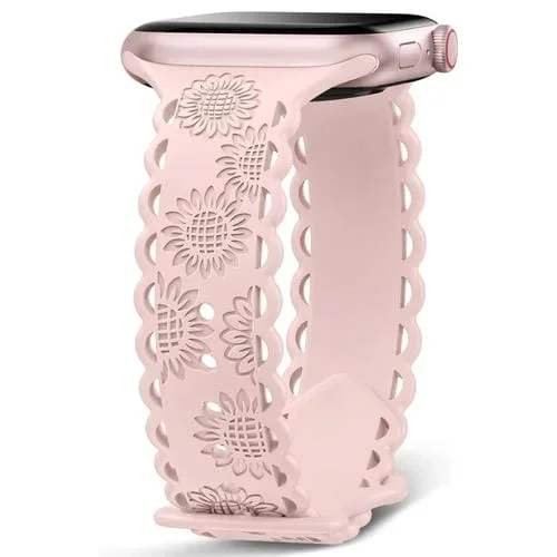 Correa de Silicona para Apple Watch Se 2023 44mm con Relieve de Girasol (Rosa)