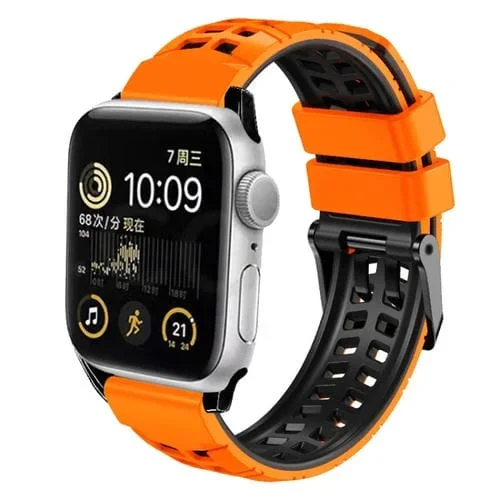 Correa de Silicona para Apple Watch SE 40mm con Hebilla Doble Fila de Sarga (Naranja Negro)
