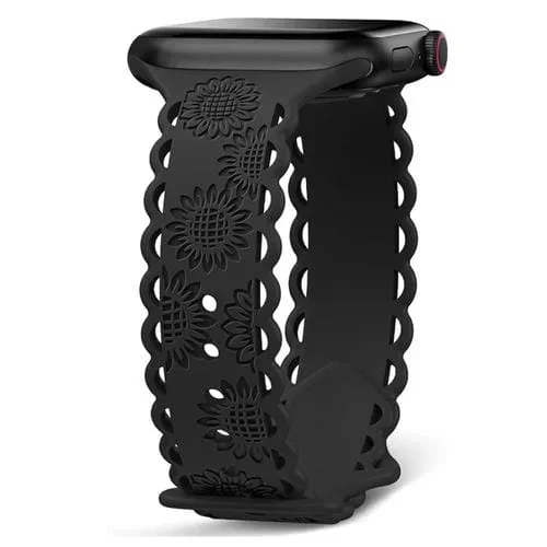 Correa de Silicona para Apple Watch SE 44mm con Relieve de Girasol (Negro)