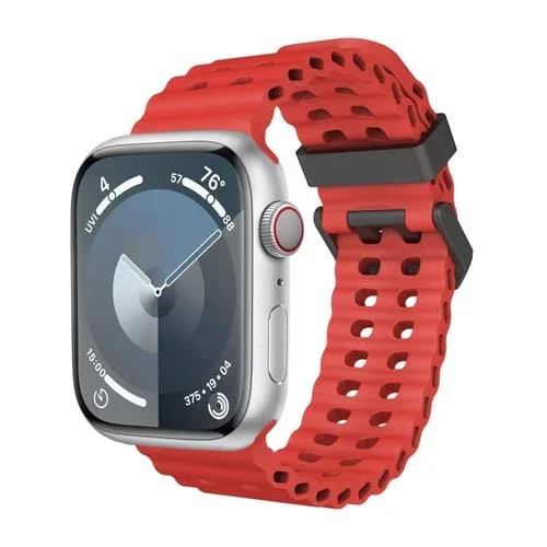 Correa de Silicona para Apple Watch Series 3 42mm con Dos Agujeros y Diseño de Océano (Roja)