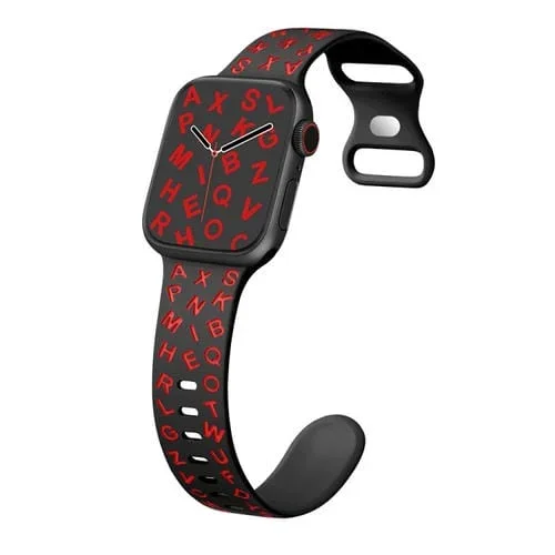 Correa de Silicona para Apple Watch Series 6 44mm con Hebilla de Mariposa y Letras (Negra y Roja)