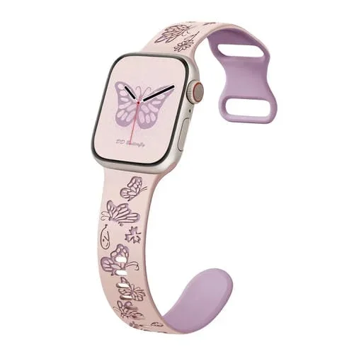 Correa de Silicona para Apple Watch Series 7 41mm con Hebilla 8 y Mariposas (Rosa, Morado Claro)