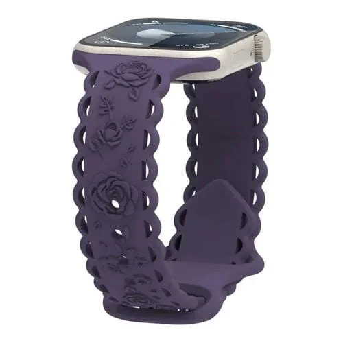Correa de silicona para Apple Watch Series 7 con relieve de rosa 3D y encaje de 45mm (Cereza Carmesí)