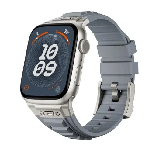 Correa de Silicona para Apple Watch Series 8 45mm con Conector Metal y Hebilla Gris (Titanio)