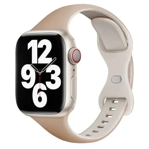 Correa de Silicona para Apple Watch Series 8 45mm con Hebilla de Mariposa Dos Colores (Té con Leche, Blanco Roca)
