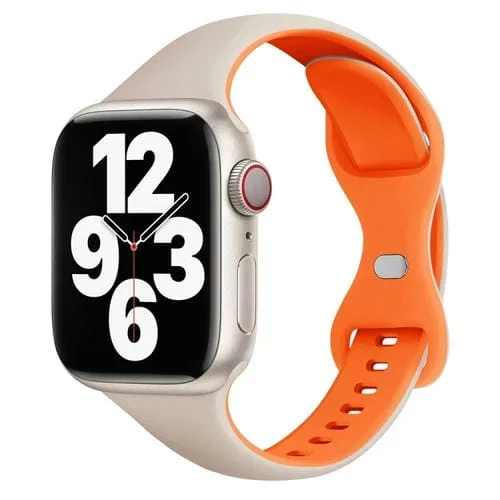 Correa de Silicona para Apple Watch Series 9 41mm con Hebilla de Mariposa Dos Colores (Naranja Luz de Estrella)