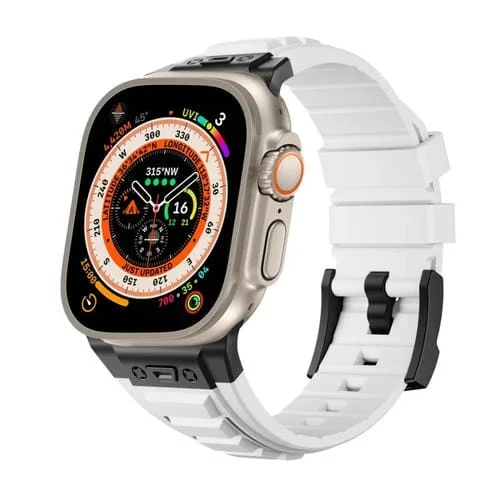 Correa de Silicona para Apple Watch Ultra 2 49mm con Conector de Metal (Hebilla Blanca y Negra)